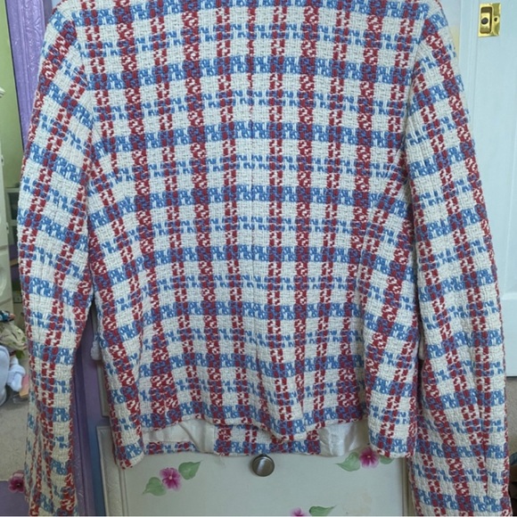 ZARA Red White & Blue Pearl Button Textured Tweed Jacket M Fits S - Picture 7 of 8